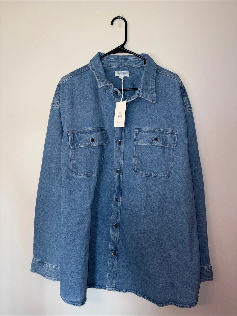 Free Assembly Men's Heavyweight Denim Overshirt with Long Sleeves, Sizes 3XL